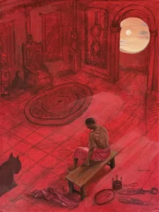 Before the coronation Red Painting of a man waiting in a room before coronation suitable in a large room