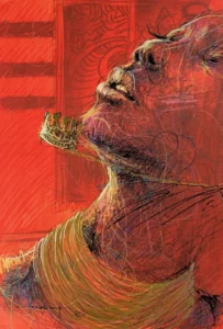 The neck of quiet crown small red portrait painting suitable for a small space